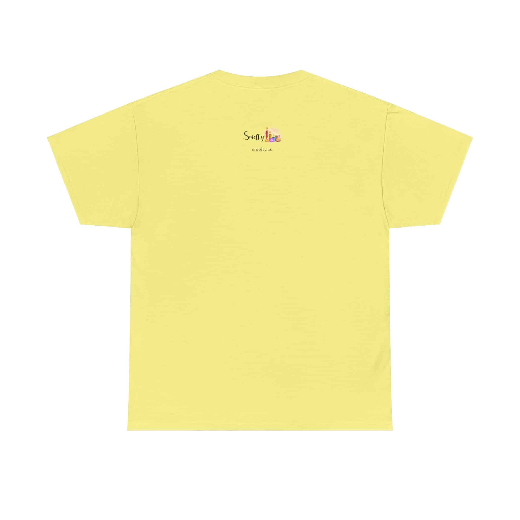 Peace, Love &Amp; Soy Wax Unisex Heavy Cotton Tee 14 Yellow T-Shirt With Logo Design.