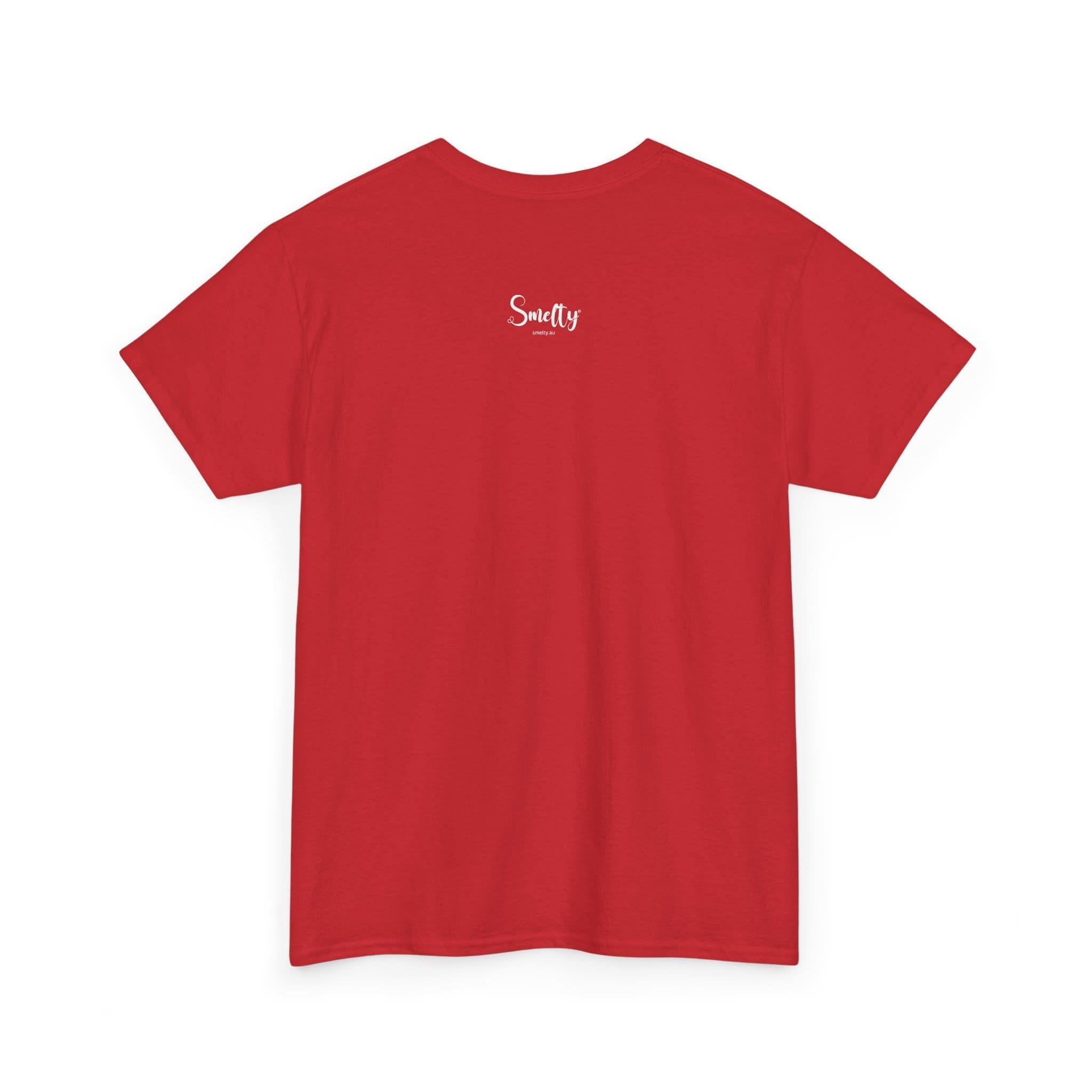 Addicted To Wax Unisex Heavy Cotton Tee 32 Red T-Shirt With 'Smelly' Text