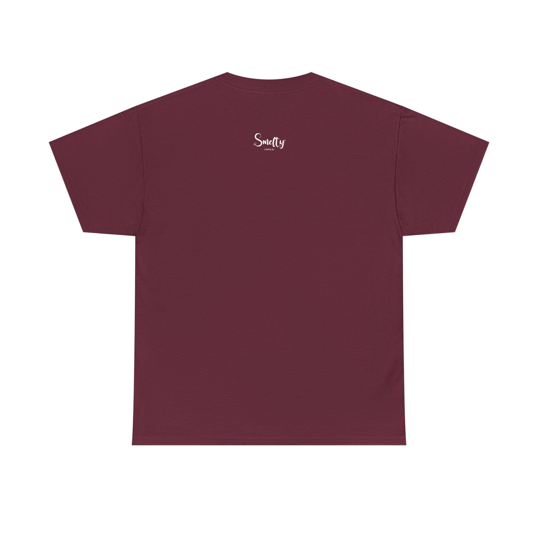 Addicted To Wax Unisex Heavy Cotton Tee 6 Maroon T-Shirt With 'Smelly' Logo