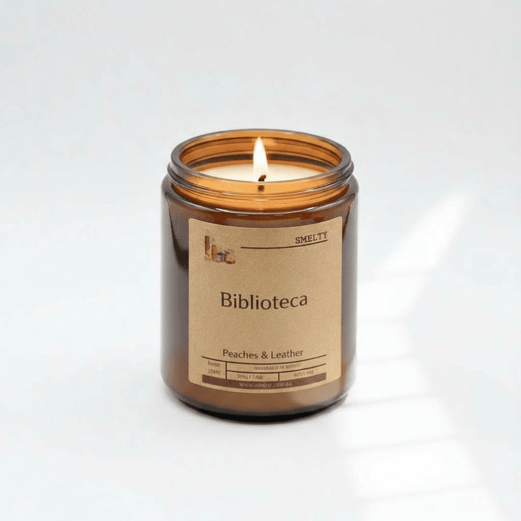 Biblioteca - Peaches And Leather 1 Amber Jar Candle With Peach Scent